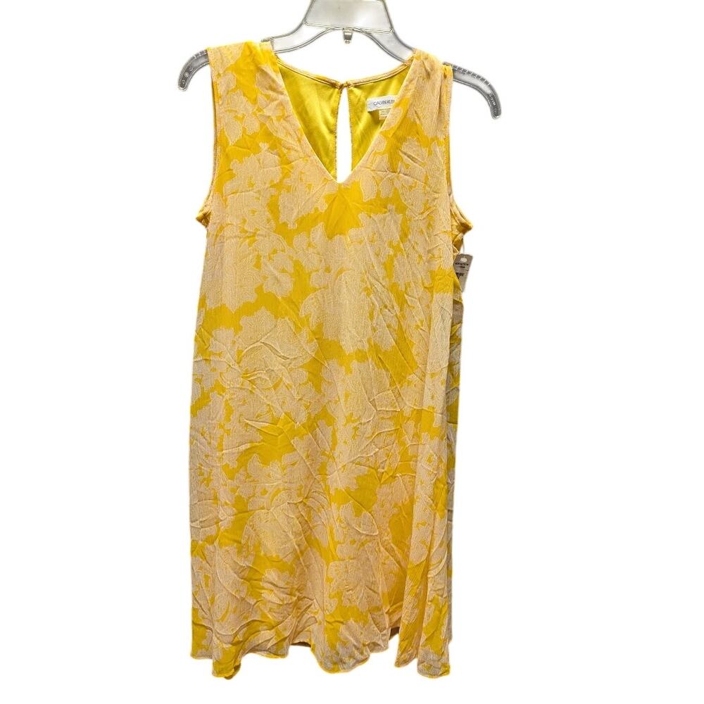 Calvin Klein Size 4 yellow floral sleeveless dress Knee length summer spring